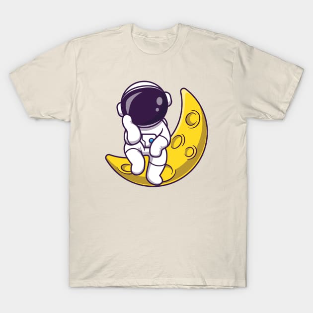 Astronaut Sitting On Moon Cartoon T-Shirt by Catalyst Labs